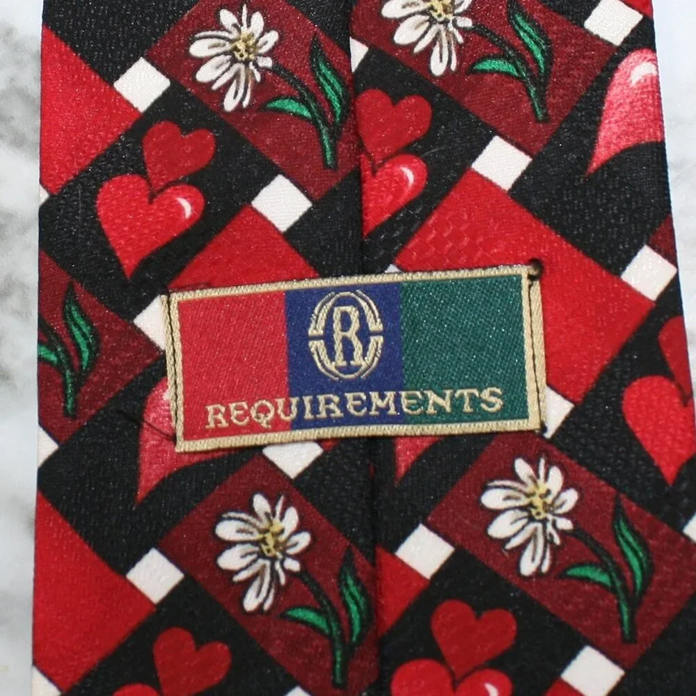 REQUIREMENTS Necktie Valentine's Day Hearts Floral Love Red Neck Tie Neckwear